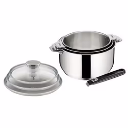 Série de 3 casseroles Salvaspazio+ Lagostina. Composé de 3 casseroles de diamètre 16,18 et 20 cm d'une poignée amovible et de ...