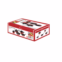 Lagostina Cucina Mediterranea, Ensemble mixte, Rouge, Aluminium, Titane facile, Noir, Bakelite