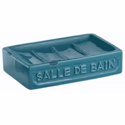 Porte-savon en céramique bleu Vivienne Gedy . Dimensions (cm) : hauteur 3,2, largeur 13, profondeur 8,4