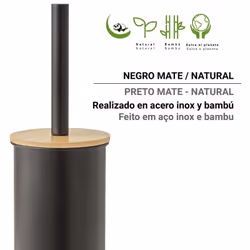 Escobillero Negro Mate-Natural de la colección KENTA de Gedy . Color: Negro Mate-Natural. Material: Acero inox. Bambú. Tipo d ...