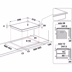 Whirlpool WS B2360 BF, Noir, Intégré, 60 cm, Plaque avec zone à induction, Verre-céramique, 3 zone(s)