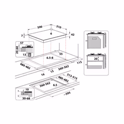Whirlpool GOA 6423/NB1 Noir Intégré 60 cm Gaz 4 zone(s) - Vue supplémentaire 2