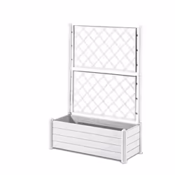 Bac a fleurs rectangulaire avec treillis - Finition en bois - Dimensions : 100x43xH142cm - Capacité : 80L - Coloris : vert fo ...