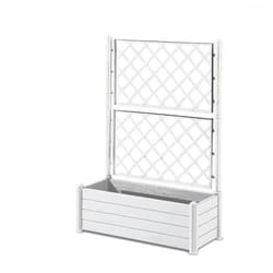 STEFANPLAST Bac a fleurs rectangulaire avec treillis - Finition en bois - 100 x 43 x H 142 cm - 80 L - Blanc