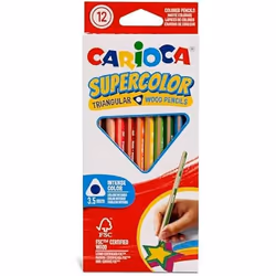Crayons Triangulaires - CARIOCA - Supercolor - 12 Pcs - 100% Bois Certifié FSC - Ø 35 mm