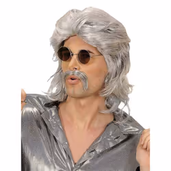 Perruque et moustache disco années 70 grises homme - WIDMANN - Kit de déguisement - Haute qualité