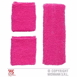 Set bandeau et bracelets rose fluo - WIDMANN - années 80 - aérobic