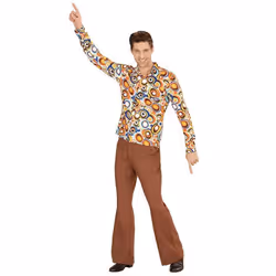 Chemise Disco - ATOSA - The 70s Groovy Style - Homme - Orange - Motifs bubbles colorées - Col pelle