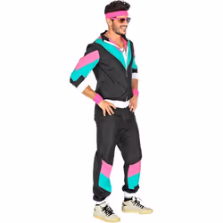 Déguisement survêtement années 80 - WIDMANN - Noir et rose - Veste et pantalon - Mixte - Adulte