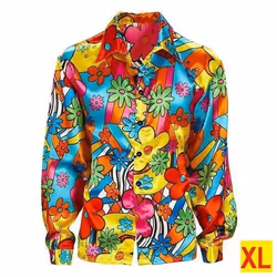 Chemise Hippie à fleurs - Baba cool - 60-70 - Multicolore - Adulte - Blanc