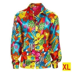 Chemise Hippie à fleurs - Baba cool - 60-70 - Multicolore - Adulte - Blanc