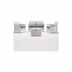 Salon de jardin Venice avec deux fauteuils canape' et table d'exte'rieur en polypropyle'ne effet rotin blanc