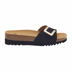 Mules Femme - Scholl Monterey Mule - Cuir Noir - Talon compensé 4cm - Bout ouvert