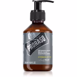 Doux mais efficace, le shampoing à barbe Proraso Beard Wash Cypress &amp; Vetyver nettoie la barbe et la peau tout en élimina ...