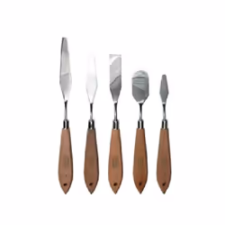 5 Spatules sculpteur Lame en acier inoxydable de différentes formes avec manche en bois naturel. DIMENSIONS : Hauteur : 265mm ...