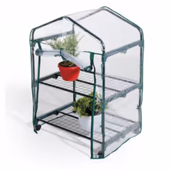 Serre 2 niveaux 69 x 49 x 98cm Petite serre, idéale pour terrasses et balcons. Facile à déplacer. La structure portante des p ...
