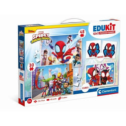 Clementoni - Edukit - Spidey -Coffret apprentissage 4 en 1 - 2 puzzles 1 mémo 1 jeu de 6 cubes - Fabriqué en Italie - Dés 4ans