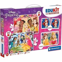 Clementoni - Edukit - Disney Princesses - Coffret apprentissage 4 en 1 - 2 puzzles 1 mémo 1 jeu de 6 cubes - Fabriqué en Ital ...