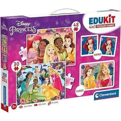 Clementoni - Edukit - Disney Princesses - Coffret apprentissage 4 en 1 - 2 puzzles 1 mémo 1 jeu de 6 cubes - Fabriqué en Italie