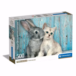 Clementoni High Quality Collection Cat & Bunny, 500 pièce(s), Animaux, 18 an(s)