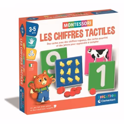 Montessori - Clementoni - Les chiffres tactiles - Jeu éducatif apprentissage des chiffres - 10 cartes chiffres rugueux - Dés  ...