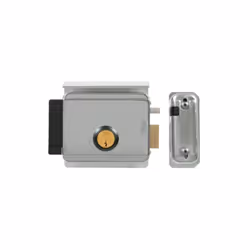 • Serrure électrique à émission, 12VCA, pêne lançant ½ tour, double-cylindre rond de 50mm extérieur avec 3 clés, distance d'e ...