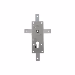 Description : Serrure 4 points de porte basculante • Coffre pour cylindre européen • Structure et composants internes en acie ...