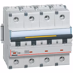 BTDIN160 - interruttore magnetotermico 4P curva C - In= 80A - Icu= 16kA - Vn= 400 Vac - 6 moduli. BTDIN160 - Disjoncteur 4P c ...