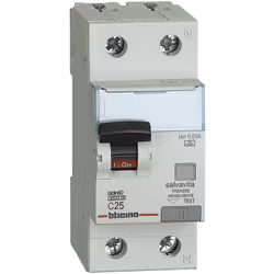 BTDIN60 - interruttore magnetotermico differenziale SALVAVITA 1P+N - tipo A - In= 25A - Icn= 6kA - Vn=230 Vac - Idn= 30mA - 2 ...