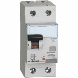 BTDIN-RS - interruttore magnetotermico differenziale 1P+N - 4,5kA - Idn=0,03A tipo AC - 2 moduli DIN - 230V - In=25A BTDIN-RS ...