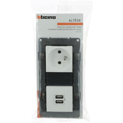 Legrand - Bticino - Prise de courant 16A + prise 2 usb 2,4A précâblées Altège - Finition Neige