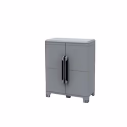 Cabinet mobile extérieur 2 portes et 1 tablette réglable Chaque tablette de porte maximum 40 Kg Ouverture de porte à 180 Dime ...