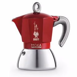 Bialetti Moka Induktion, Cafetière à moka, 0,28 L, Rouge, Acier inoxydable, Aluminium, Acier inoxydable, 6 tasses, 1 pièce(s)