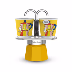 Bialetti Mini Express Lichtenstein, Cafetière à moka, Argent, Jaune, Aluminium, 2 tasses, 90 ml, 1 pièce(s)