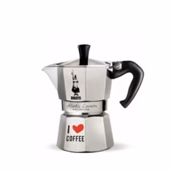 Bialetti Moka Express "I Love Coffee", Cafetière à moka, 0,13 L, Argent, Aluminium, 3 tasses, Thermoplastique