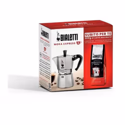 Bialetti - Cafetiere italienne + 1 Café Perfetto Moka Classico moka - 3 tasses - 0,30 l - Paquet de 250 g - Argent