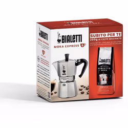 Cafetiere italienne + 1 Café Perfetto Moka Classico - BIALETTI - MOKA - 6 tasses - 0,30 L - Paquet de 250 g - Argent