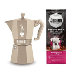 Cafetière italienne Bialetti Set Moka Exclusive Induction couleur sable + 1 paquet de café Pregiato de 250 gr