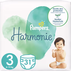 Un bébé au sec est un bébé heureux. Les couches jetables Pampers Harmonie Size 3 assurent le confort de votre enfant de jour  ...
