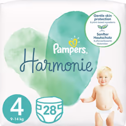 Un bébé au sec est un bébé heureux. Les couches jetables Pampers Harmonie Value Pack Size 4 assurent le confort de votre enfa ...