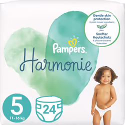 Un bébé au sec est un bébé heureux. Les couches jetables Pampers Harmonie Size 5 assurent le confort de votre enfant de jour  ...