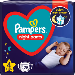 Les couches-culottes à usage unique Pampers Night Pants garantissent un sommeil tranquille et sans fuite jusqu’au matin. Renf ...
