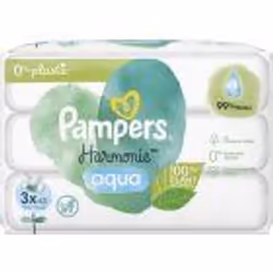 Les lingettes nettoyantes Pampers Harmonie Aqua pour enfant nettoient la peau sensible de l’enfant et maintiennent son pH nat ...