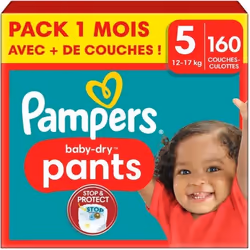 160 Couches-Culottes Baby-Dry, Taille 5, 12-17 kg