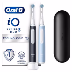 Oral-B iO 3 Lot De 2 Brosses À Dents Électriques Noire et Bleue 2 Brossettes 1 Étui De Voyage