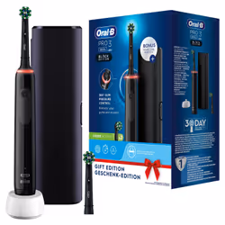 Oral-B Pro 3 3500, Adulte, Brosse à dents rotative, Soin quotidien, Sensible, Blanchiment, Noir, 2 min, 4 x 30 sec, Noir