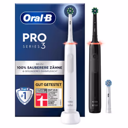 Oral-B Pro 3, Adulte, Brosse à dents rotative, Nettoyage en profondeur, Noir, Blanc, 2 min, 4 x 30 sec, Noir, Blanc