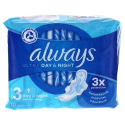 Always Ultra Day & Night 10 Serviettes Hygiéniques Taille 3