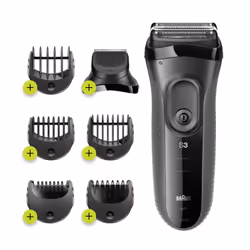 Braun Series 3 3000BT, Rasoir à grille, 2 SensoFoil, Acier inoxydable, Boutons, Gris, LED