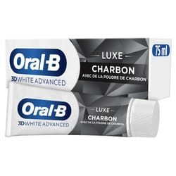 Oral-B Dentifrice Blancheur 3D White Advanced Charbon pour un Nettoyage Profond et des Dents Éclatantes - 75ml